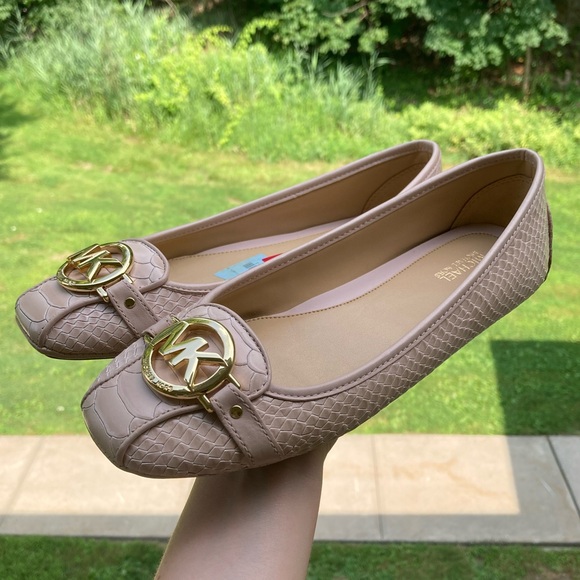 Michael Kors Fulton Pink Leather Snakeskin Ballet Flats Gold Hardware Logo - Picture 11 of 17